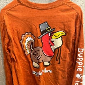 Puppie Love Fall Thanksgiving Turkey Dog Women’s Long Sleeve Tee, size Medium